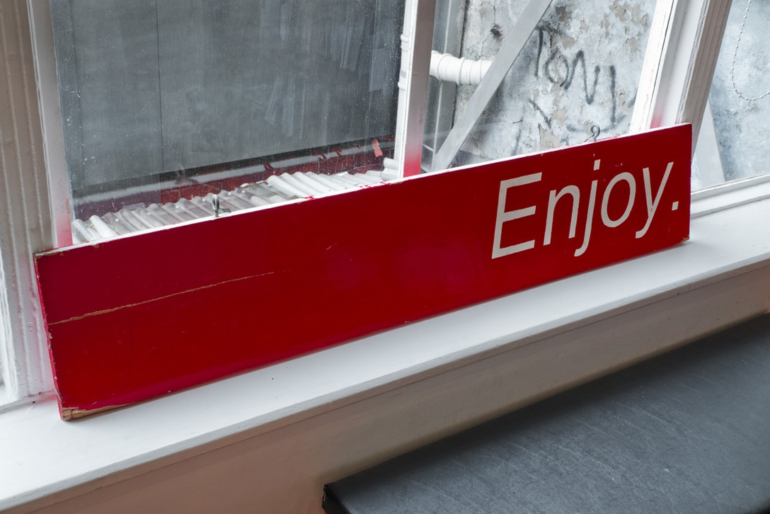 The original Enjoy Sign. Once there were no windows, 2016. Image courtesy of Shaun Matthews.