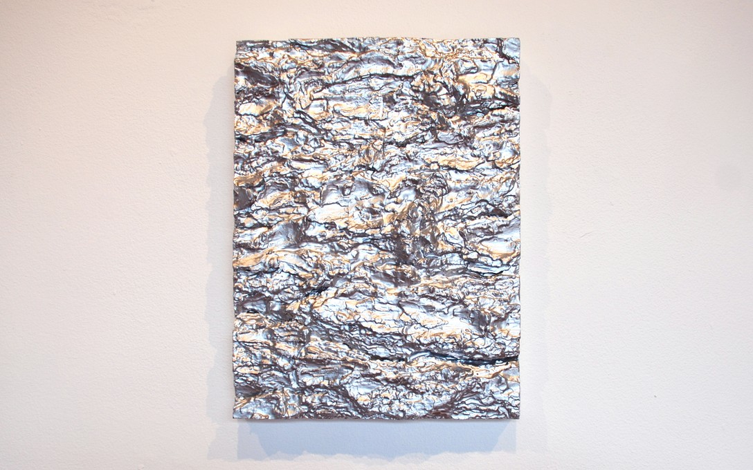 John Nixon, Silver Monochrome, 2010. Enamel and bark on canvas, 305 x 230mm. Image courtesy of Oscar Perry.