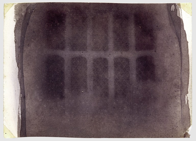 William Henry Fox Talbot, The Oriel Window, South Gallery, Lacock Abbey, probably 1835, photogenic drawing negative, 8.5 × 11.6 cm (3 3/8 × 4 9/16 in.), irregularly trimmed, Museum of Modern Art, New York. The Rubel Collection, Purchase, Ann Tenenbaum and Thomas H. Lee and Anonymous Gifts, 1997.