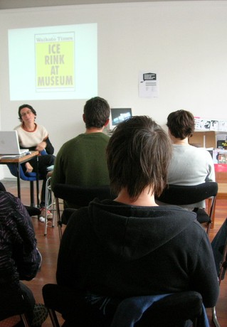 Artist Maddie Leach presenting during the Documentation seminar.