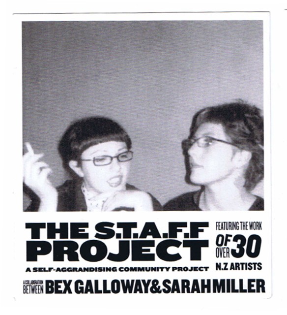 Bex Galloway and Sarah Miller, promotional postcard for The STAFF Project, 21 August – 18 September 2004. Image courtesy of Enjoy Public Art Gallery.