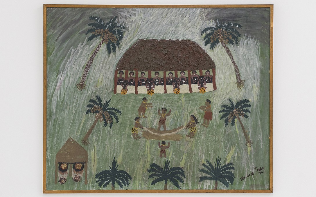 Teuane Tibbo, Making Tapa, 1965, acrylic on board, collection of Claudia Jowitt. Image courtesy of Cheska Brown.