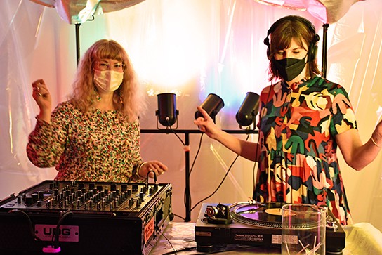 Everybody SoundSystem Closing Party, DJs Mel James (left) and MC Hannah, 10 September 2022, Enjoy Contemporary Art Space.