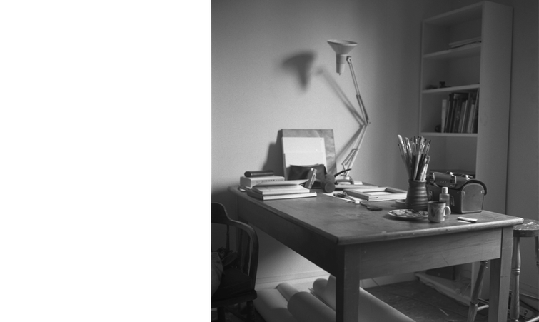 Eleanor's studio desk, 2022. Image courtesy of Tom Denize