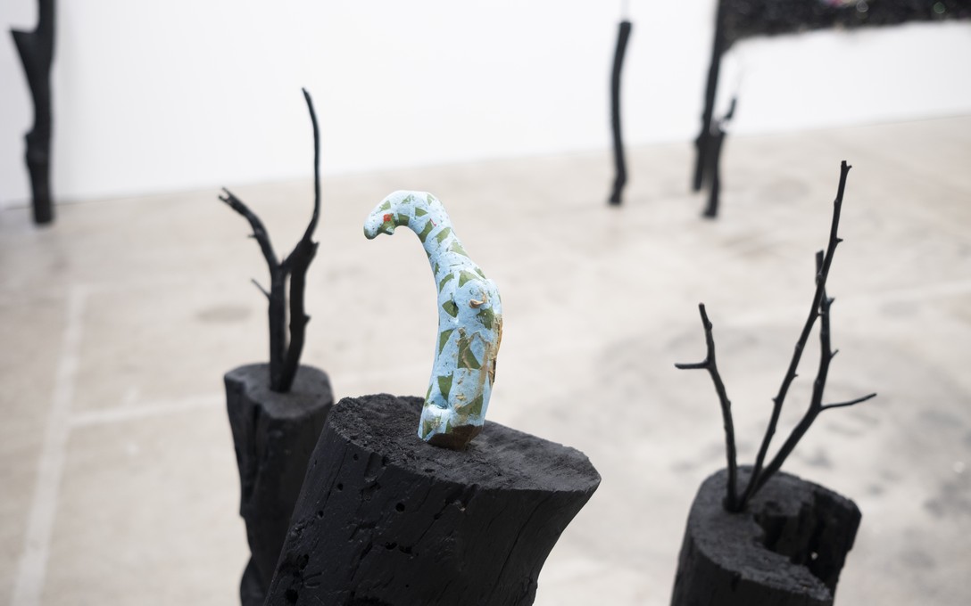 Telly Tuita, Screaming Idol series (driftwood & acrylic paint), detail, 2026. Photo by Samson Dell.