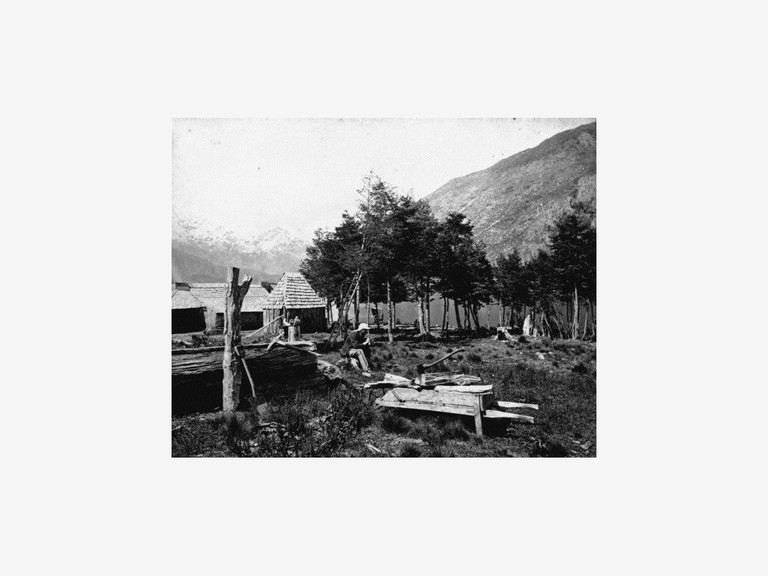 William Thomas Locke Travers, On the shores of Lake Guyon, c.1870s, black and white negative, Alexander Turnbull Library: 1/2-019860-F