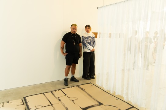 Latamai Katoa, What happens if it's broken? & Lily Worrall, moon iron wings exhibition opening. Photo by Renati Waaka.