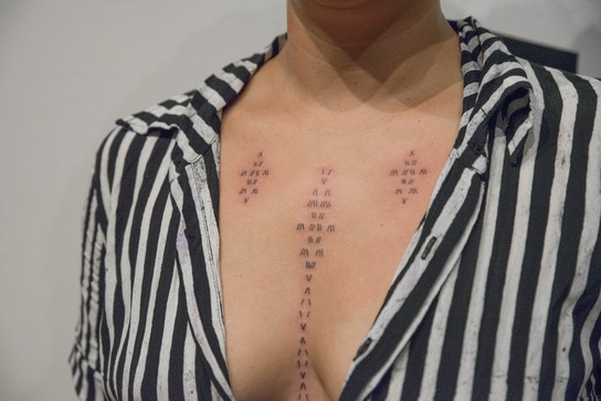 Michelle Healey, TYPEFACE: Live Tattoo Session, 2018. Image courtesy of Shaun Matthews and Enjoy Public Art Gallery.