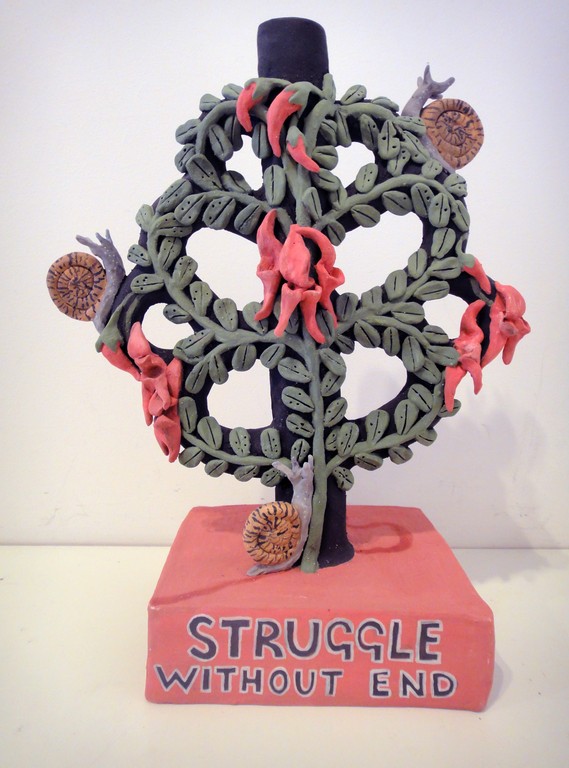 Tessa Laird, Struggle Without End. Earthenware with ceramic paint, 550 × 280 × 140mm, 2013. Image Courtesy of Melanie Roger Gallery, ©Tessa Laird