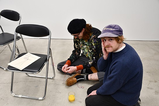 Ed Ritchie and friend. Artist talk and friendship bracelets: Megan Brady and Ed Ritchie, 15 May 2021.