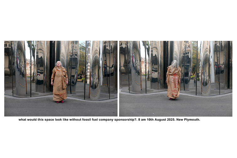 Fiona Clark, What would this space look like without fossil fuel company sponsorship? 8am 10th August 2025. New Plymouth. Courtesy of the artist.
