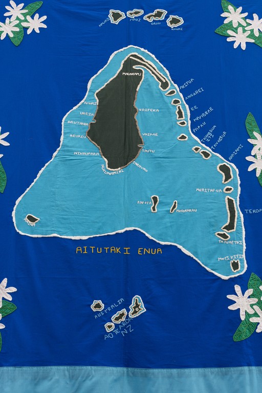 Te Tua o Te Rai Akaiti Samuel (Aitutaki, Rakahanga, Manihiki), Aitutaki Map, Tīvaevae Tātaura, 1995, detail. Courtesy of Cheska Brown.