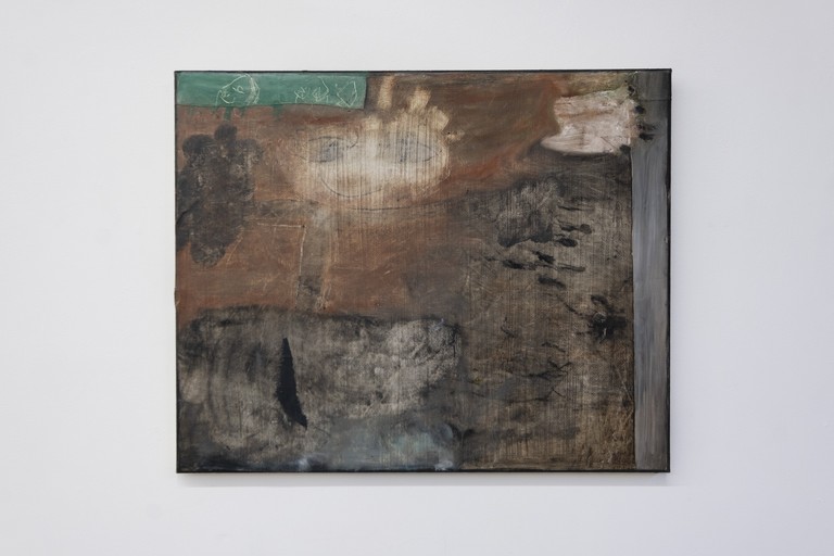 Christian Dimick, Remedial Action #3, 2026. Oil, pastel and charcoal, PVC on canvas, 450 x 550 mm. Photo by Samson Dell.