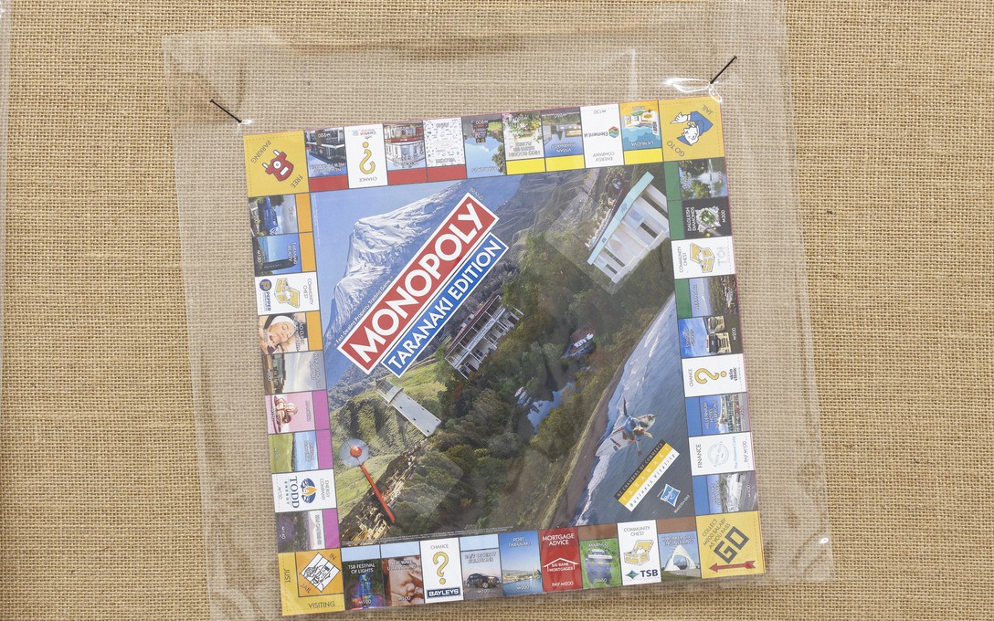 Fiona Clark, Gaslands and The Waitara Project, MONOPOLY Taranaki Edition. Released 2025. New Zealand Chamber of Commerce. Detail view. Courtesy of Cheska Brown.  
