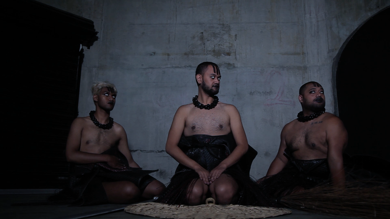 Manu Vaea, Pati Solomona Tyrell, Sione Monu, WITCH BITCH presents Statuesque Anarchy, 2017. Three-channel digital video, single channel video still. Image may not be reproduced without permission from the artists.