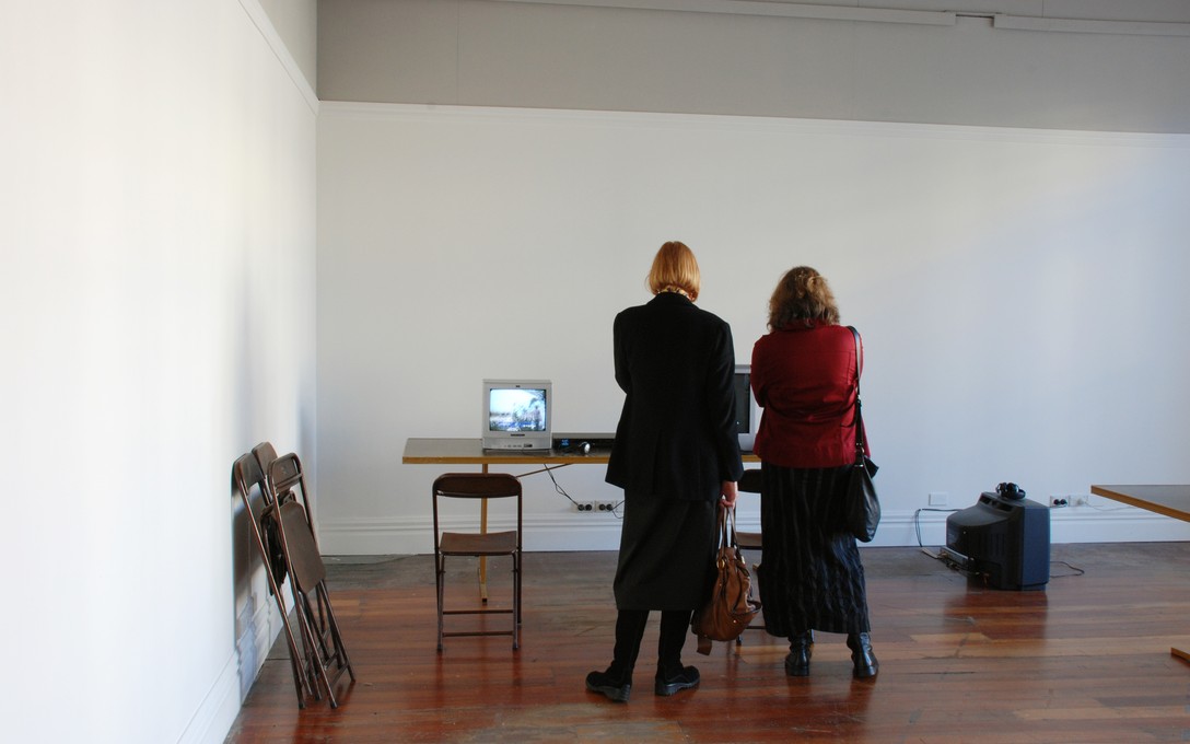 Ronnie Van Hout, Terry Urbahn, Sarah Jane Parton, Campbell Patterson, Tahi Moore and Gemma Syme, Fronting up, A show of performance for video, 2007. Image courtesy of Jeremy Booth.