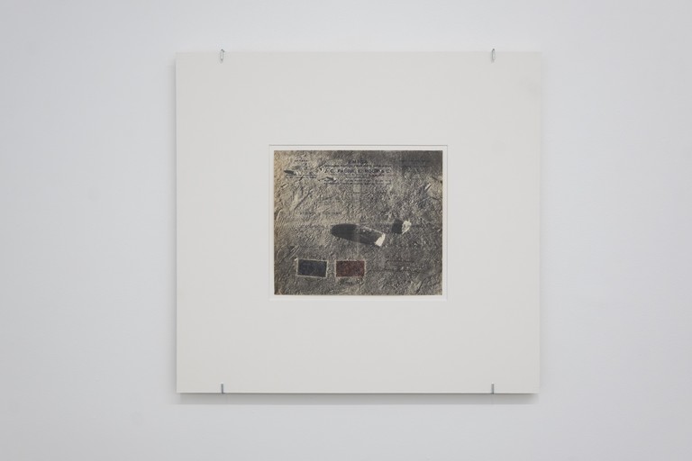 Yana Dombrowsky-M’Baye, three baskets woven from a memory recalled, 2026, detail view. Silkscreen print on EMIGA invoice for Sumatra benzoin (1951), double-exposed with an image of the estate of Jacques-François Roger. Photo by Samson Dell.