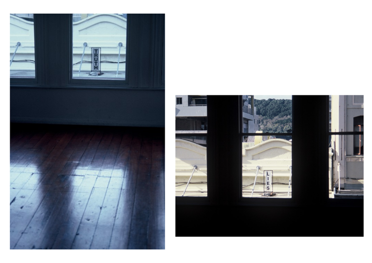 Installation views, Stuart Shepherd, Truth/Lies, 2001. An exhibition in the From Enjoy series (May–June 2001).  