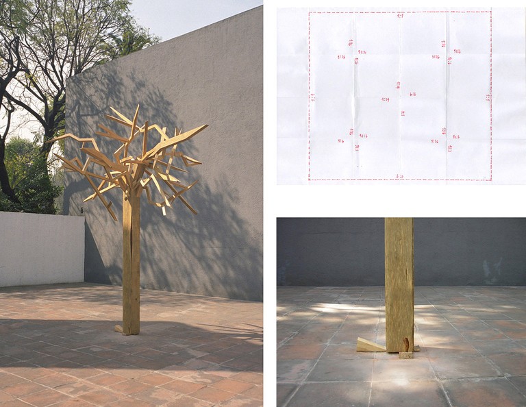 A tree cut at 1:1, 1:4 and 1:16, From the series An Ethnography on Gardening, 2006-2008, Wood, 4 x 3 x 3 mts. Photo: Tommi Grönlund and the artist © Raul Ortega Ayala