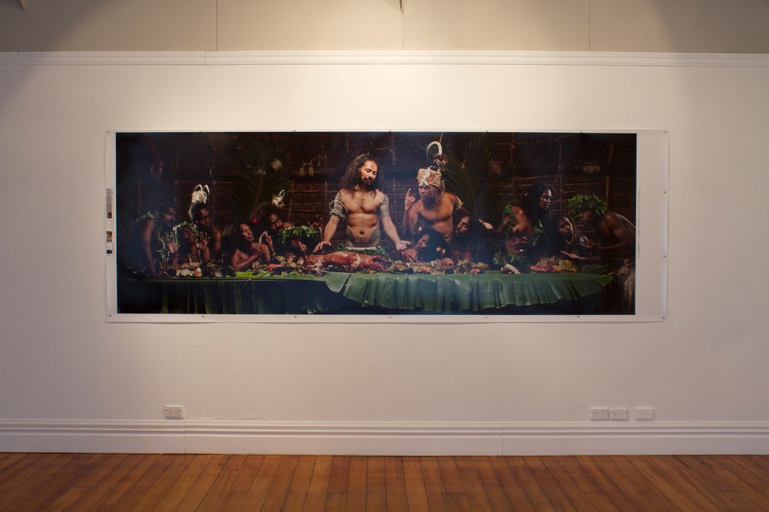 Greg Semu, Auto portrait with twelve disciples from The Last Cannibal Supper...cause tomorrow we become Christians series, 2010. Image courtesy of Clare Callaghan.