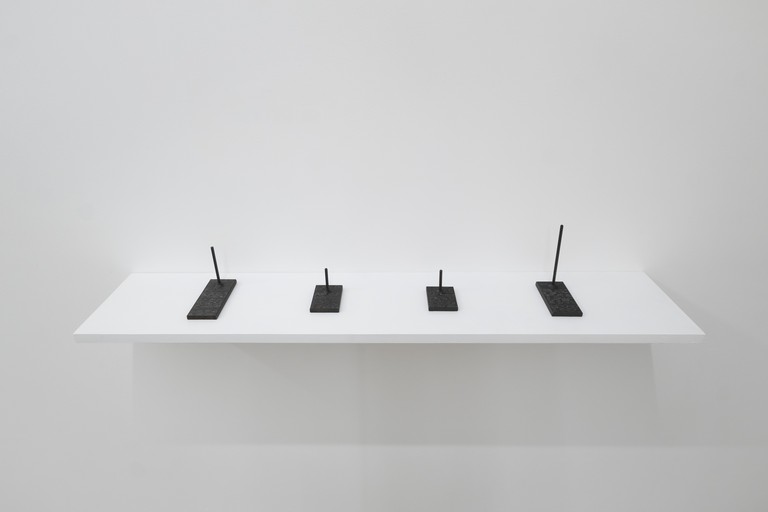 Yana Dombrowsky-M’Baye, three baskets woven from a memory recalled, 2026, detail view. Patinated steel mounts (inscribed). Photo by Samson Dell.